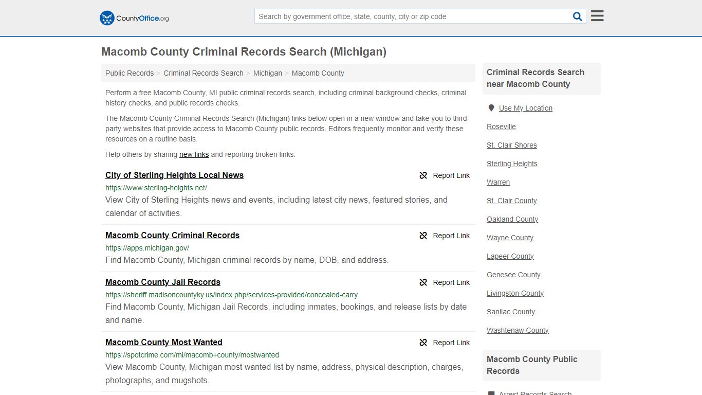Macomb County Criminal Records Search (Michigan) - County Office